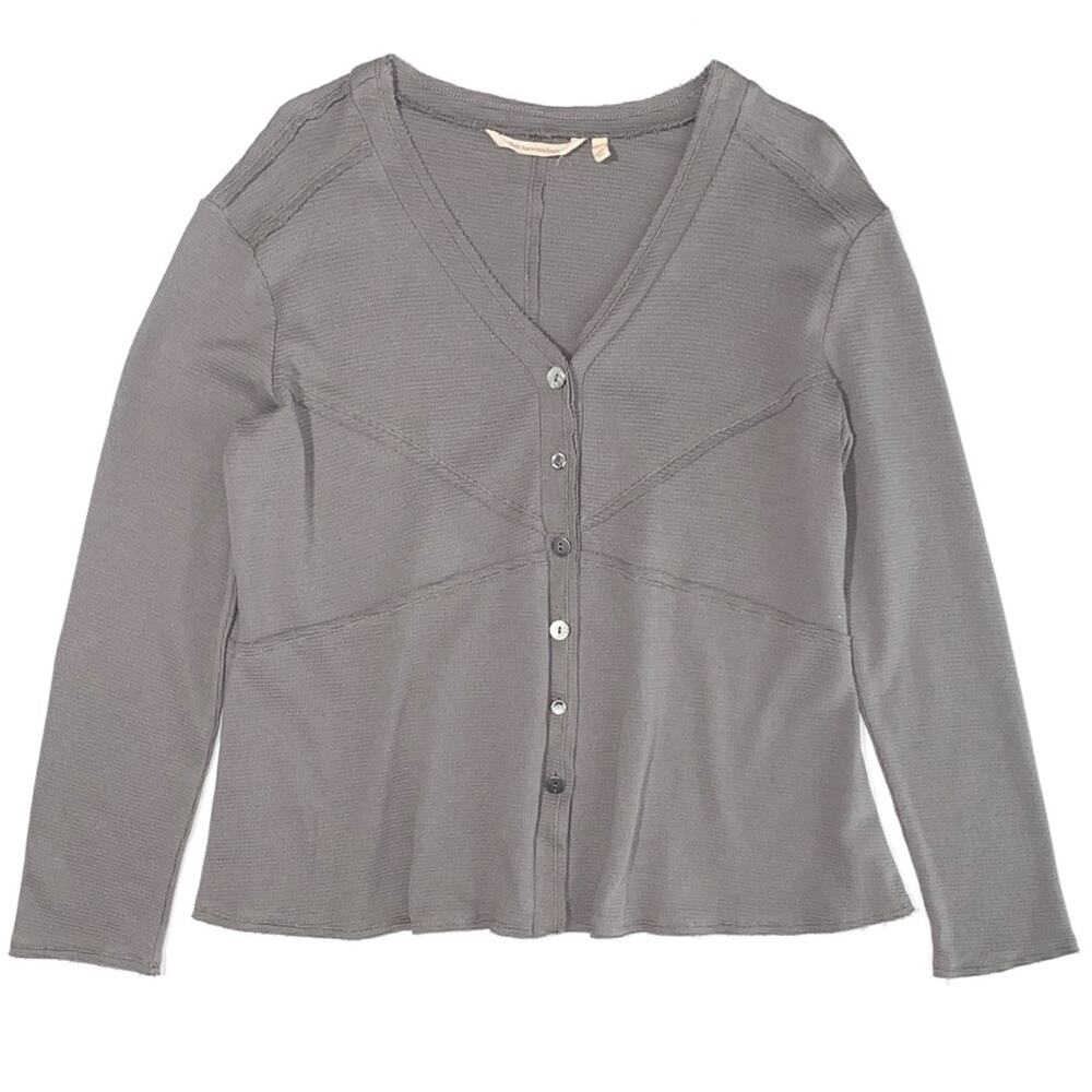 Soft Surroundings Grey Thermal Button Casual Lagenlook Long Sleeve Shirt Size L